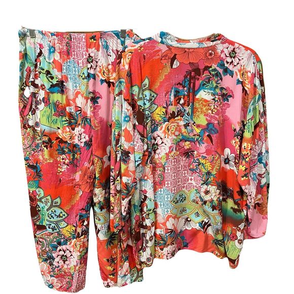 Natori Women’s PJ Set  Sz L Stunning Asian Floral Light  Loose Fit Pajama - Picture 2 of 15